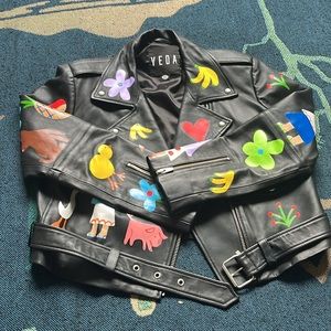 Veda leather jacket, hand painted by Alice Lancaster XL